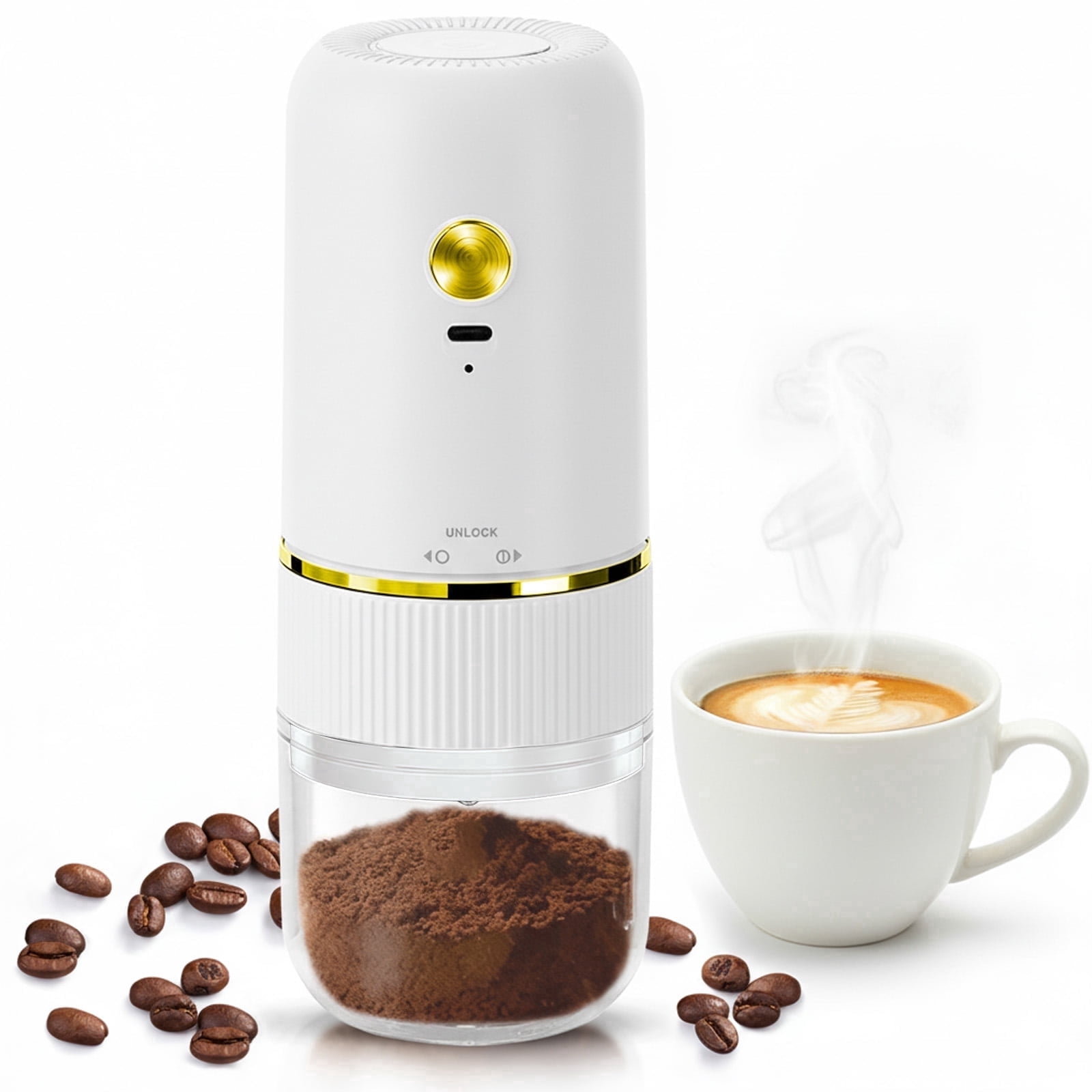 Coffee Grinder Electric, Electric Coffee Grinders Mannual for Home Use, Adjustable & Portable, Stainless Steel, White